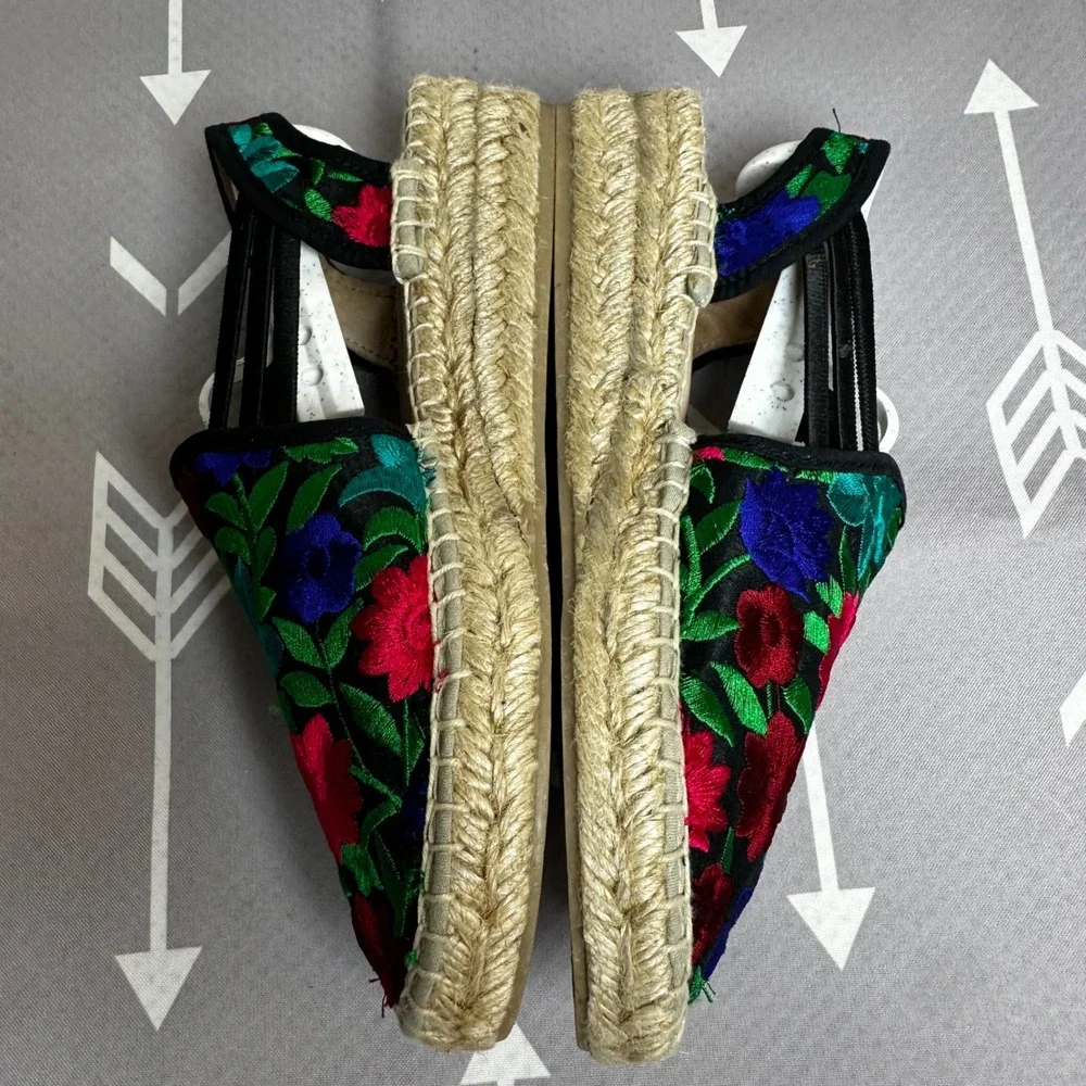 Sesto Meucci‎ Espadrille Flats Floral Embroidered Accents Slingback Shoes Size 5